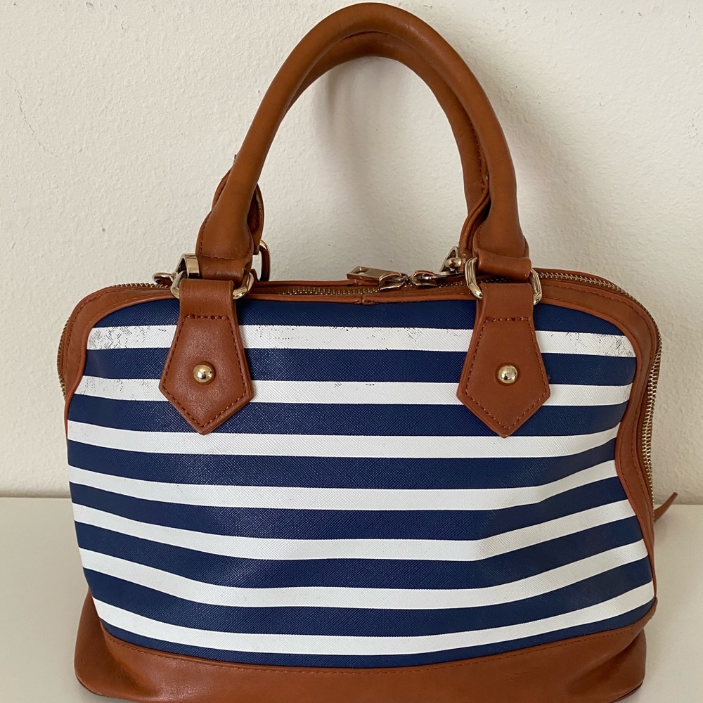 Stripped blue and white purse